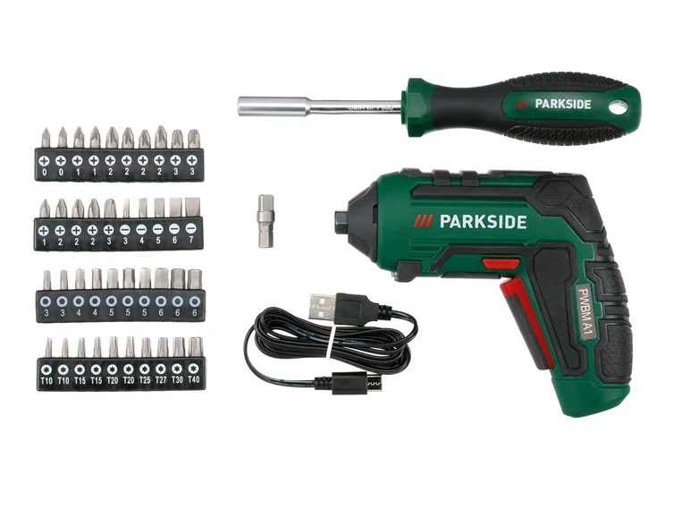 PARKSIDE® Boîte à outils métal 4V et Set de tournevis PWBM A1